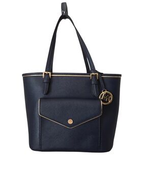 Michael Kors Jet Set Leather Pocket Tote Bag Navy